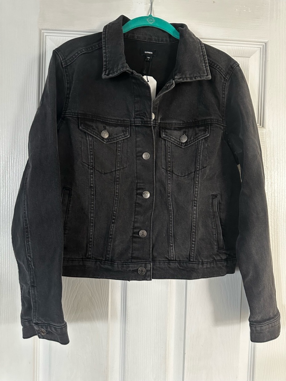 Express Black Denim Trucker Jacket Large
